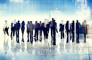 Silhouettes of Business People in an Urban Scene