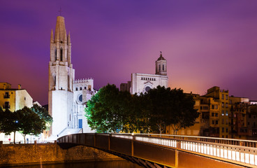 night view of Girona. Catalonia, Spain