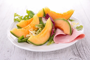 Fototapeta na wymiar melon salad with ham