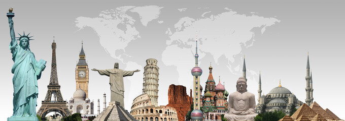 Travel the world monuments concept