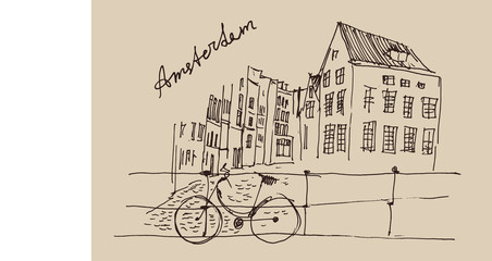 Amsterdam, city architecture, vintage engraved illustration