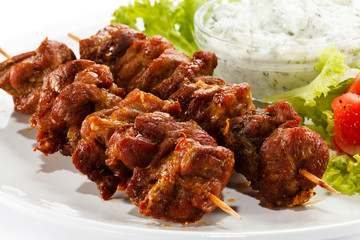 Grilled meat and vegetables