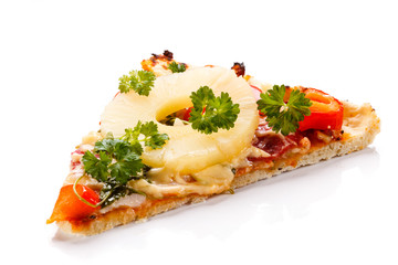 Pizza Hawaii on white background