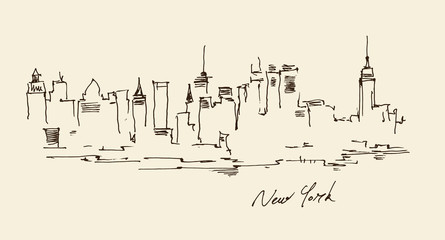 New York city architecture, vintage engraved illustration