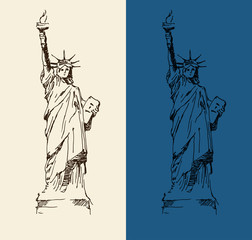 Statue of Liberty hand drawn vintage engraved illustration