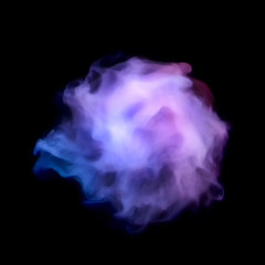 Blue smoke explosion isolated on black