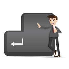 cartoon businessman with enter button