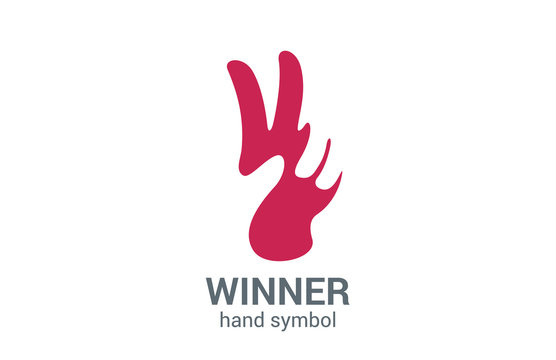 V letter hand victory symbol vector logo design