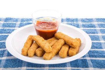 Fish Sticks on Plate with Cocktail Sauce