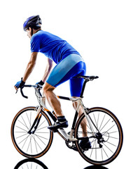 Fototapeta na wymiar cyclist cycling road bicycle rear view silhouette