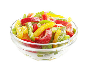 Frozen multicolored peppers slices