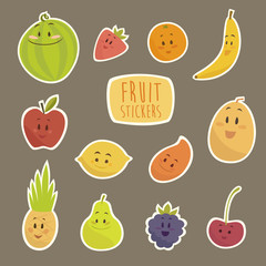 funny cartoon fruits vector illustration, flat style