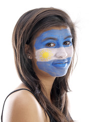 girl with argentinian flag face painting