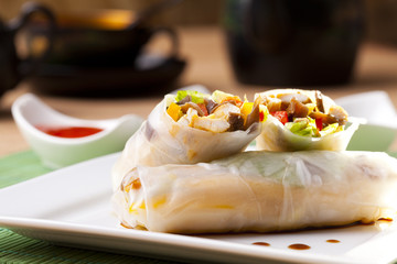 Portion of spring rolls on plate