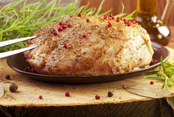 Raw ham in marinade