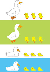 アヒル親子　向かい合う