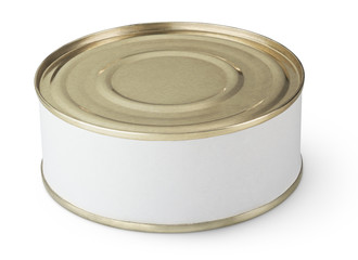 Small tin can with blank label isolated on white