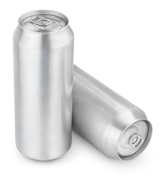 Two 500 Ml Aluminum Beer Cans Isolated On White