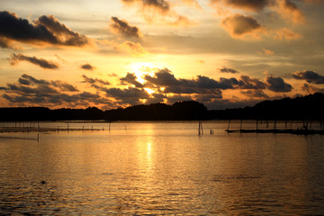 Sun set the sea of Chantaburi Thailand.