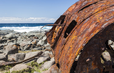 Rusting boiler from the shipwreck of the SS Monaro. Eurobodalla