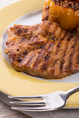 Steak with rice stuffed peppers