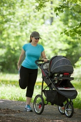 Young woman with a stroller