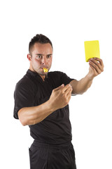 Schiedsrichter mit gelber Karte, freigestellt