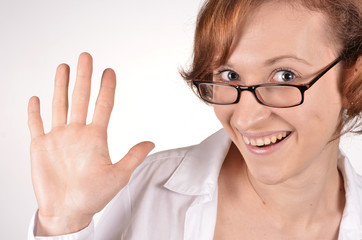 smiling girl in glasses