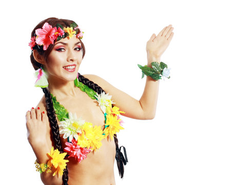 Hawaiian exotic girl showing open palm