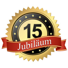 Jubilee button with banners german - Jubiläum 15 Jahre