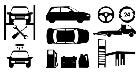 Vector black icons with cars