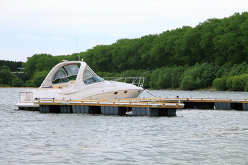 Yacht anchored at marina.