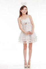 Cute Asian Woman in Fairy Godmother Costume, isolated