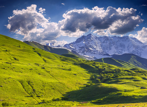 Mountain landscape with icy summit