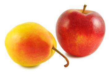 Yellow pear and red apple