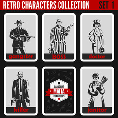 Retro vintage people collection. Mafia noir style professions. - obrazy, fototapety, plakaty