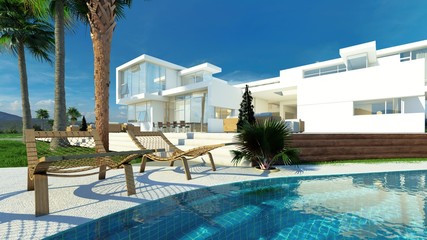 Luxury house with a tropical garden and pool