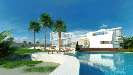 Luxury house with a tropical garden and pool © XtravaganT