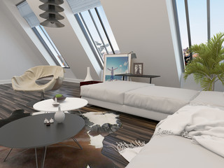 Bright airy modern living room interior
