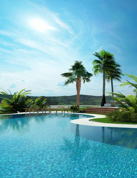 Beautiful landscaped tropical swimming pool