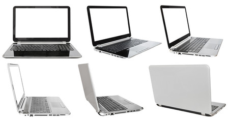 set of laptops with cut out screens - obrazy, fototapety, plakaty