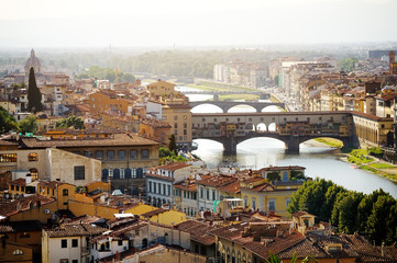Fototapeta na wymiar Florence and Ponte Vecchio panoramic view, Firenze, Italy