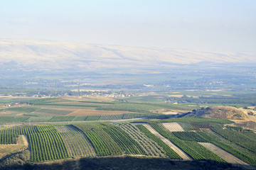 Golan Heights and Metula fields view in Upper Galilee