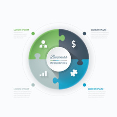 Blue and green puzzle piece circle business vector infographics