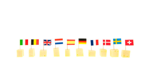 Cubes cheese with flags