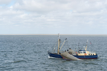 Naklejka na ściany i meble Dutch fishing boat at wadden sea