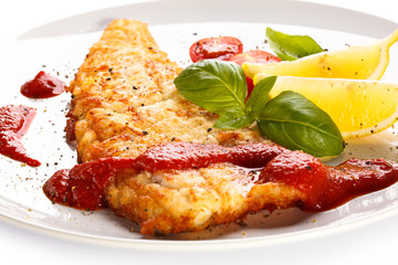 Fish dish - fried fish fillet with vegetables