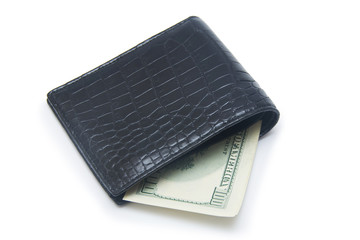Leather wallet with money isolated on white background