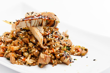 brown rice with shrimps