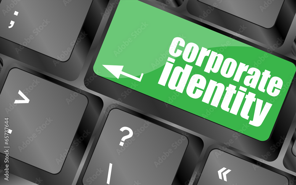 Poster corporate identity button on computer keyboard key